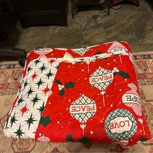 Holiday Peace and Joy Quilt in Red and White reversible with matching tote
